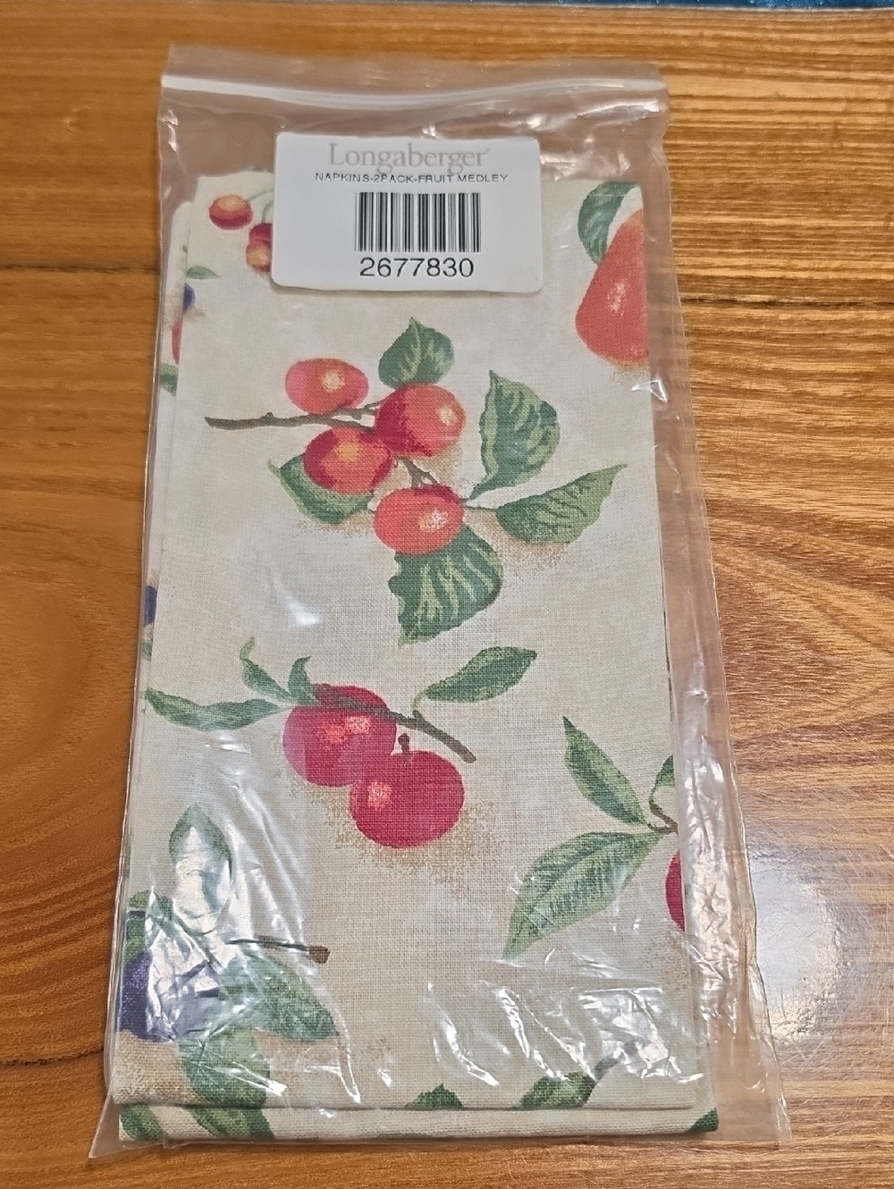 Longaberger Fruit Medley Napkins - Red & Green Cherry Print